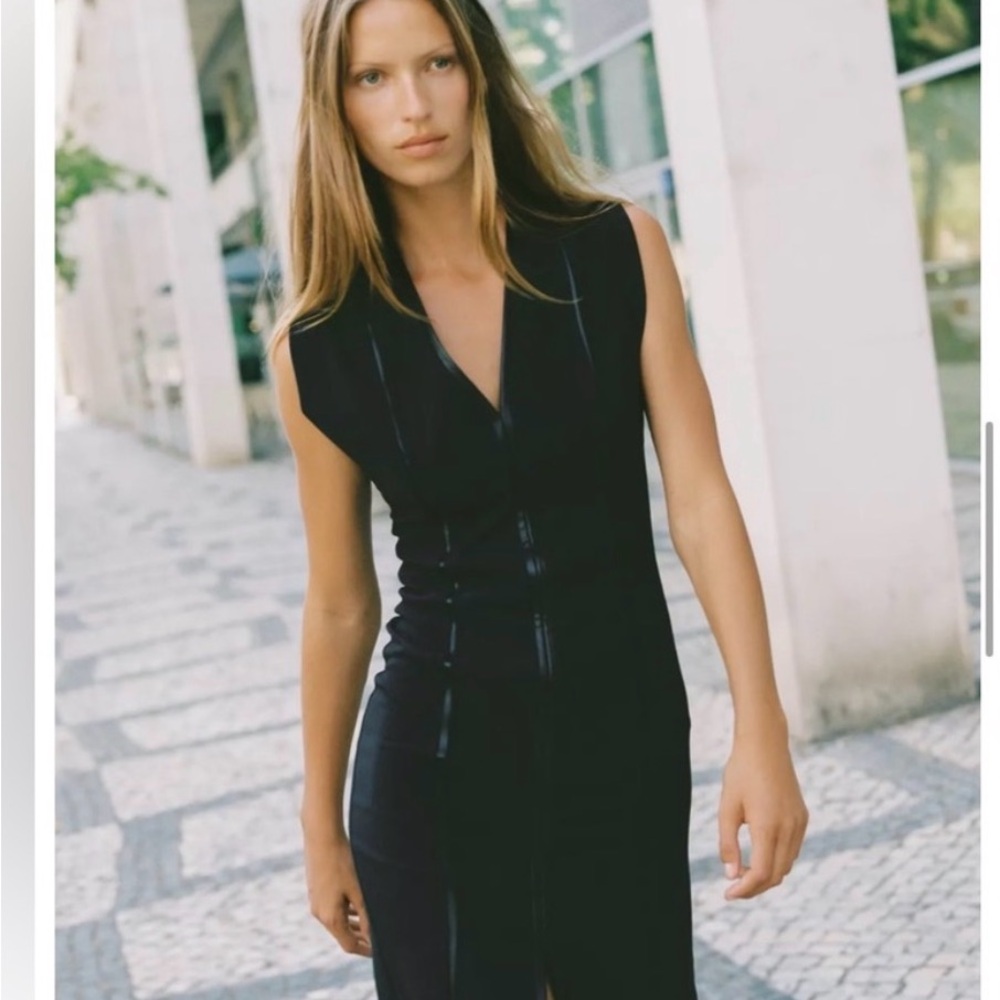 NWT Zara faux leather combination midi dress sz S - Picture 2 of 14